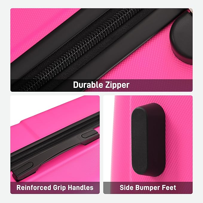6 Pcs ABS Hardshell Luggage Sets Spinner Wheel Suitcase Lock Suitcases Black Pink