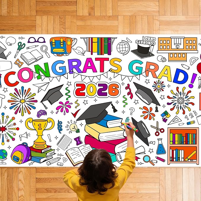 Graduation Coloring Tablecloth/Poster, Kindergarten Graduation Gifts, 72" X 30" Gaint Paper Coloring Tablecloth for Kids Crafts Activities, DIY Kindergarten Preschool Graduation Decorations Gifts