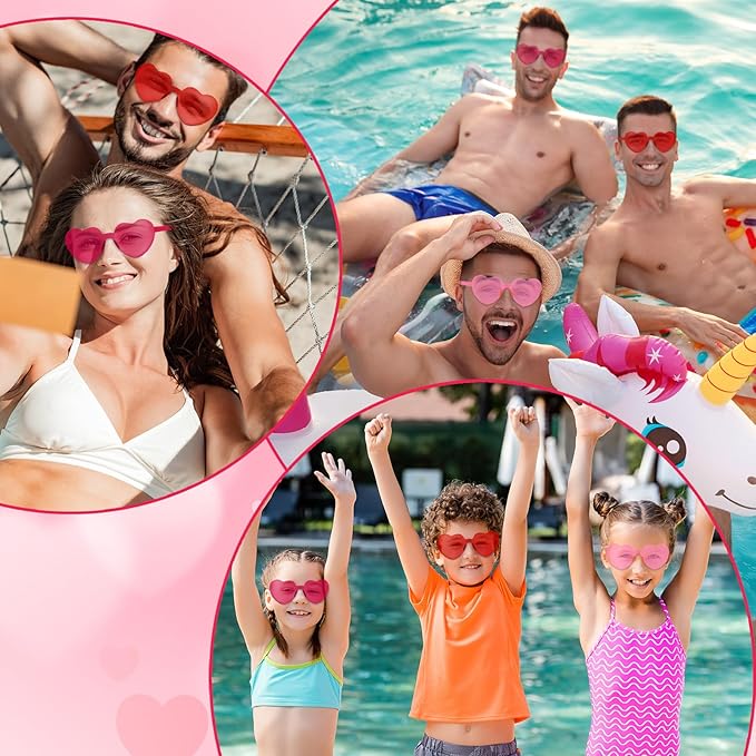 PLULON Heart Sunglasses for Women 5/12/25 Pcs, Heart Glasses Valentine Day Rimless Shaped Candy Color Fun Glasses Party Favor