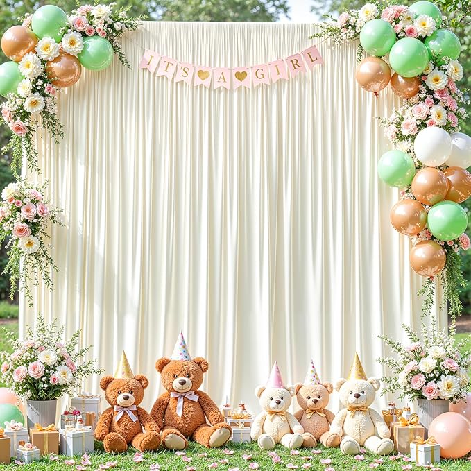 16x10FT Cream White Backdrop Curtain for Wedding Parties, Wrinkle Free Polyester Photography Backdrop Drapes for Wedding Baby Shower Birthday Parties Stage Background Stand Decorations 4x10ft,4 Panels