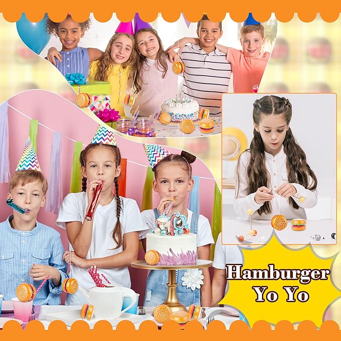 30 Pack Hamburger Yo Yo Toys Funny Plastic Yo Yo Bulk Novelty Responsive Ball for Birthday Party Favors Classroom Prizes Holiday Goodie Bag Fillers