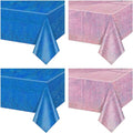 2Pcs Pink & 2Pcs Blue Holographic Tablecloths Rectangular Pink and Blue Iridescent Shimmer Metallic Table Covers for Baby Shower Gender Reveal Decorations Boy or Girl Birthday Supplies, 54 x 108inch