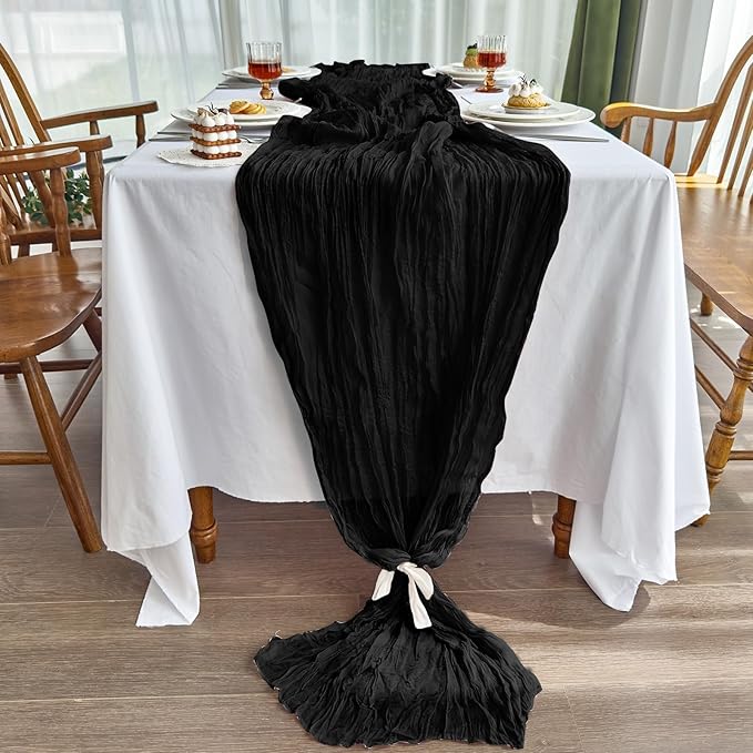 IVAPUPU 6 Pcs Cheesecloth Table Runner - 10ft Black Easter Spring Boho Gauze Black Cheese Cloth Table Runners for Indoor Baby Shower Decoration Wedding Party Garden Decor