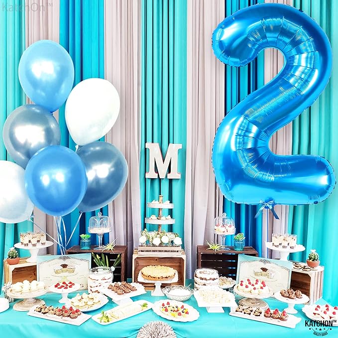KatchOn, Big Blue Number 2 Balloon - 40 Inch | Baby Shark Birthday Decorations 2nd Birthday Boy | Blue 2 Balloon Number | Balloon for Ocean Party Decor | Number Balloons for Anniversary Decorations