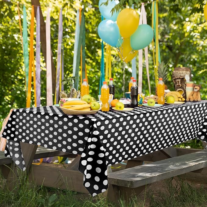 1 Piece Black Polka Dot Rectangle Tablecloth - 54x72" Decorative & Stain Resistant Table Cloth with Polka Dot Pattern, Table Cover for Halloween, Dining, Buffet, Wedding, Camping, Party