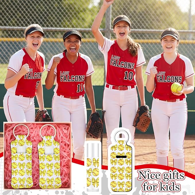 18 Sets Softball Bow Party Favors Lip Balm and Holder Keychain Bulk Softball Senior Night Party Supplies Goodie Bags Stuffers Sport Team Gifts Accessories for Sports Lovers Players Coach Guest