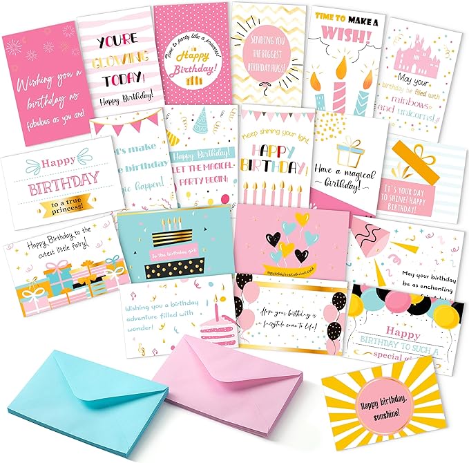 Mr. Pen- Birthday Cards with Envelopes, 20 Pack, 4" x 6", Assorted, Gold Foil, Blank Inside, Greeting Cards Birthday