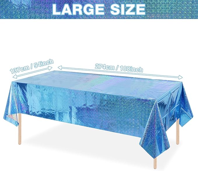 4 Pack Iridescence Plastic Tablecloths Shiny Disposable Laser Rectangle Table Covers Holographic Foil Tablecloth Iridescent Party Decoration Birthday Bridal Wedding Christmas 54" x 108" (Blue)