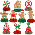 Gingerbread Christmas Party Table Decorations Centerpieces,10pcs Paper Gingerbread Man House Lollipops Candy Canes Honeycombs for Xmas Winter Holiday Birthday Party Decor Supplies