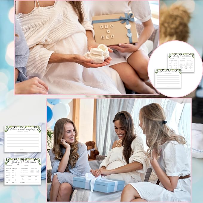 Baby Predictions and Advice Cards, 5" x 7" Minimalism Baby Shower Predictions Cards, Daily Party Games & Activities Favors for Newparents - G04