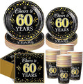 Pickmesh 250 Pcs 60th Birthday Party Supplies Decorations Serve 50 Black Gold Cheers to 60 Years Disposable Paper Plates Napkins and Cups for Women Men 50th Birthday Wedding Anniversary Party Supplies