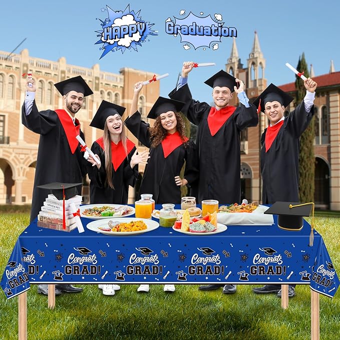 2 Pack Graduation Tablecloth - Congrats Grad Table Cloths, Plastic Disposable Rectangle Blue Class of 2026 Table Cover for Graduation Tables Decorations Party Decor Supplies Favors,108 x 54 Inch