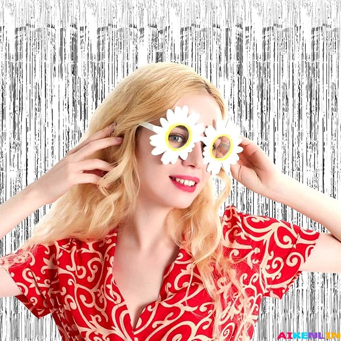 4 Pack 3.3Ft x 6.6Ft Silver Foil Fringe Curtain Backdrop, Metallic Tinsel Foil Fringe Streamers Curtains Background for Photo Booth, Birthday, Wedding, Halloween, Christmas Party Decoration