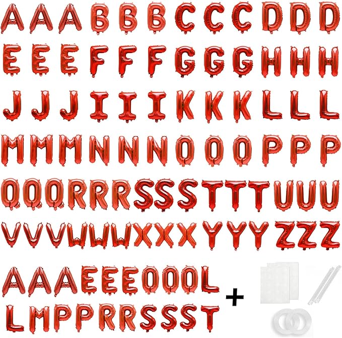 98 Pcs Red Letter Balloons, Custom 3 Set A-Z Set for Personalizing Names & Phrases Party Supplies Banners - with 1 Set AEOLMPRST 20Pcs for Wedding/Birthdays/Annivs/Grads Party Banner Custom Phrase