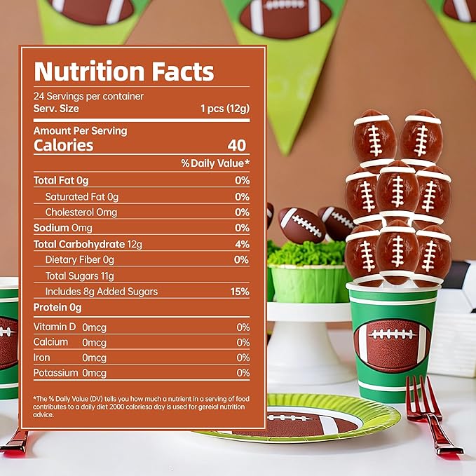 Football Candy Bulk 24 Packs, Big Game Party Football Lollipops for Football Party Favors, Birthday Favors, Team Sports Events and Championship Treats, Sports Snacks, Football Goodie Bags