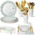 141 Pieces Green Dots Party Supplies, Disposable Party Decorations Sets Include Paper Plates Napkins Cups, Plastic Forks Knives Spoons, for Baby Shower Birthday Wedding -20 Guests