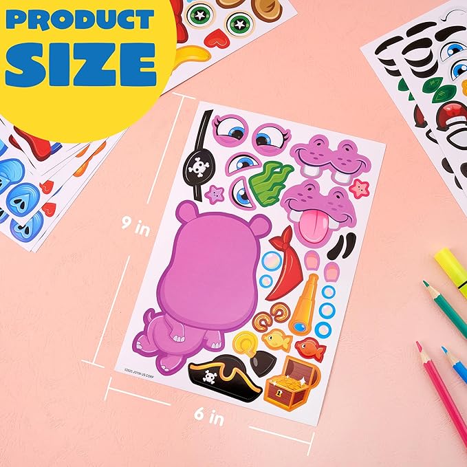 JOYIN 24PCS 9"x6" Make a face Stickers for Kids, Make Your Own Safari Animal Stickers, Jungle Party Favors Kids Crafts, Goodie Bags Stuffers, Classroom Rewards