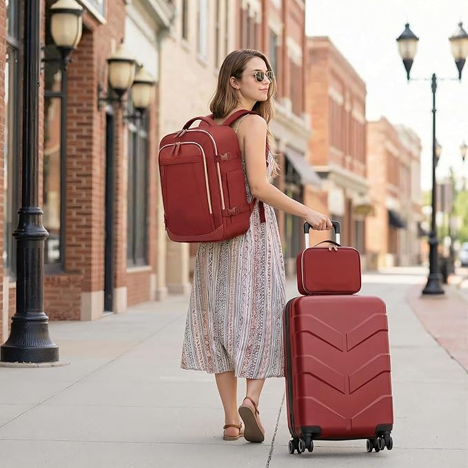 TILYMOL Expandable Luggage Set with Backpack - 21In Suitcase with TSA Lock & Spinner Wheels, Lightweight PP Hardshell Travel Luggage for Women, Red