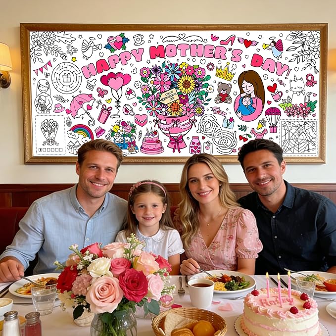 Mother's Day Giant Coloring Poster for Kids,30x72Inch Birthday Gift Drawing Paper Coloring Tablecloth DIY Art Crafts Mat,for Kids Party Mother's Day Themed Activity Wall Home Classroom Party Suppiles