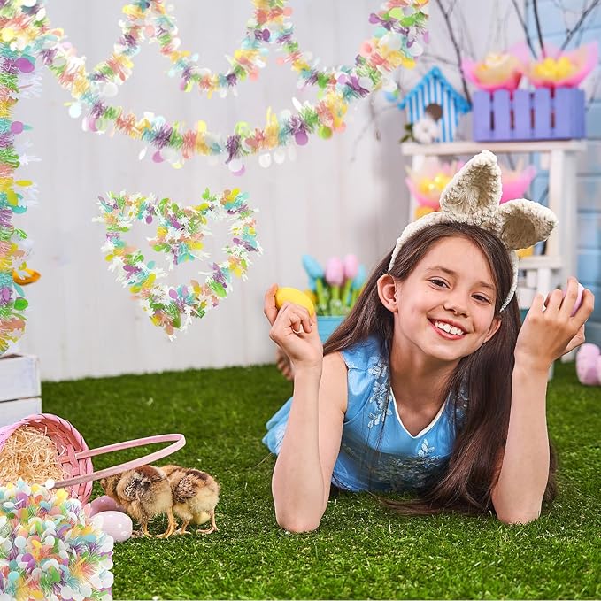 50 Ft Easter Garland Decor,Metallic Tinsel Hanging Garland with Colorful Eggs Decorations for Home Tree Mantle Bedroom Office Classroom Party Holiday Indoor Outdoor