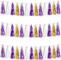BEISHIDA 3 Packs Purple Gold White Metallic Foil Fringe Tassel Garland Banner Streamers for Graduation Birthday Wedding Bridal/Baby Shower Engagement Girl Theme Halloween Holiday Party Decoration