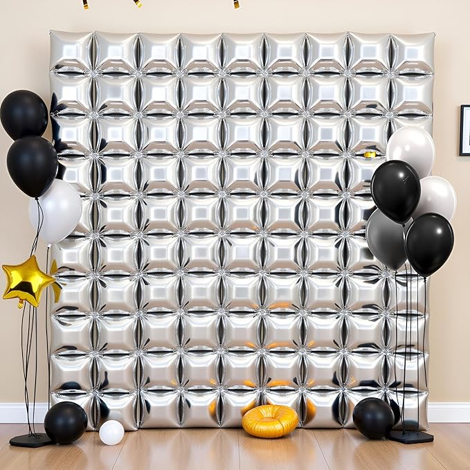 50PCS Metallic Silver Square Foil Balloon Wall,19'' Reusable DIY Mylar Double Silver Balloons Garland Tunnel Arch Kit for Baby Shower Anniversary Bachelorette Birthday Engagement Bridal Decor ﻿