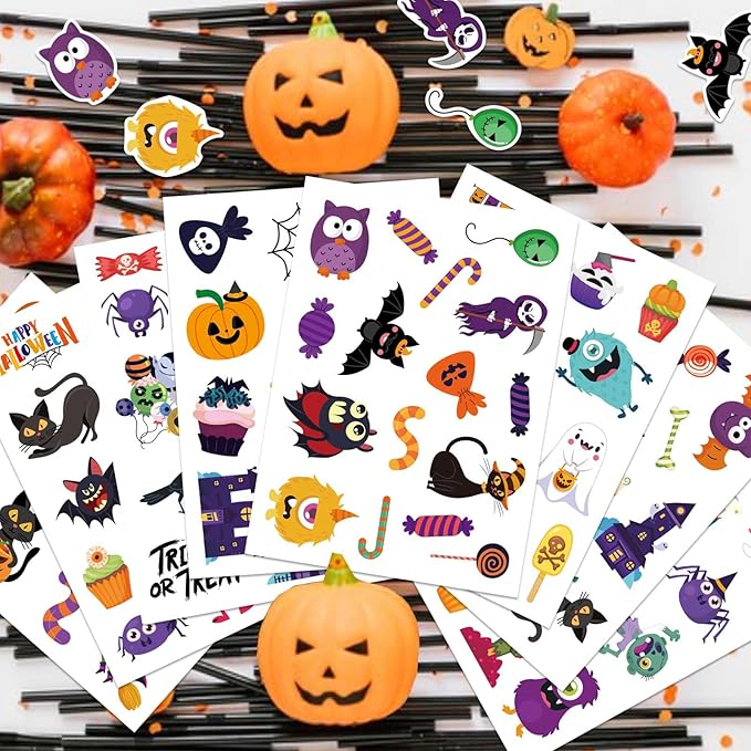 24 Sheets Halloween Stickers for Kids - Non-Repeating, Happy Halloween Cute Stickers for Goodie Bags & Party Favors