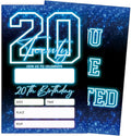 SIXEIGHT Blue 20th Birthday Invitations for Boys, Neon Glow Party Invitations for Girls Kids, 20 Pack Double Sided Invite Cards with Envelopes, 20th Glow Neon Birthday Party Decorations, 4x6 Inch-C53