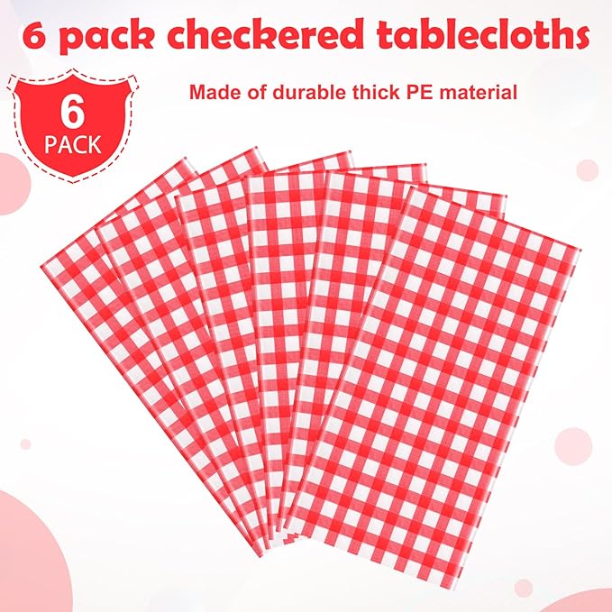 6pcs 54X108inch Red Checkered Tablecloth,Red Gingham Tablecloths Buffalo Plaid Disposable Plastic Table Covers for Birthday Baby Shower Bridal Wedding Party Birthday Decorations