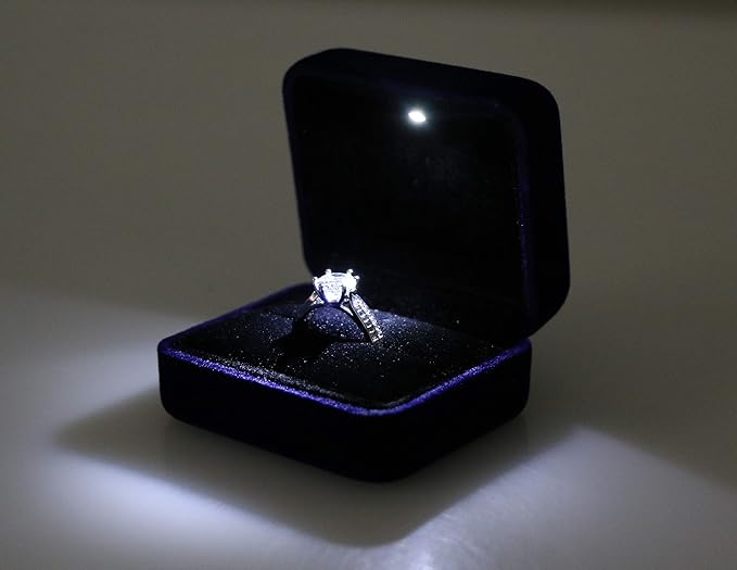 Velvet Metal Glossy with LED Jewelry Gift Box for Proposal, Engagement, Wedding - Easy to fit into Your Pocket or Handbag - Blue