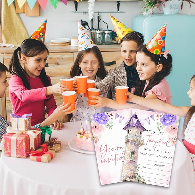 Castle Birthday Party Invitations - Let's Get Tangled Up In Some Fun - 20-Pack of 4''x6'' Invite Cards with Envelopes, Birthday Party Celebrate Supplies & Decoration For Teens Girls Boys - A09