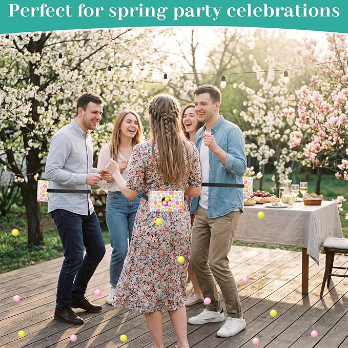 4 Sets Easter Party Games Swing Shaking Balls Game Colorful Egg Novelty Twerk Game with 4 Adjustable Belts and 80 Balls for Adults Garden Outdoor Indoor Group Holiday