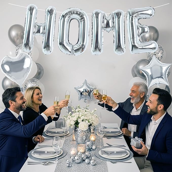 TONIFUL 40 Inch Silver HOME Letter Balloon, Large Decoraction for Housewarming, New Home Parties and Homecoming Celebrations,Premium Silver Balloon Banner for Welcome Sign and Party Supplies