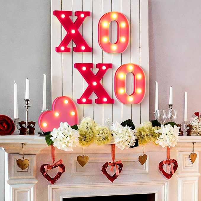 VIHOSE Valentine's Day Galentine's Day Heart LED Letter Lights Sign Table Decoration Light up Letters Battery Powered for Home Bars Party Bedroom Tabletop Decoration Valentine's Gift