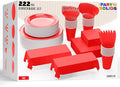 222 Pcs Red Paper Plates and Napkins Sets, Disposable Plates For Party, Lunch & Cocktail Napkins Paper, 18oz Plastic Cups, Cutlery and Red Table cloth Plastic Dinnerware Set