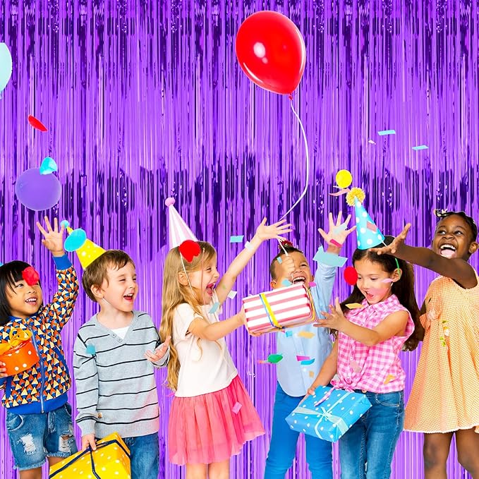 3ft x 8ft Foil Fringe Backdrop Curtain, Metallic Tinsel Foil Fringe Curtains, Party Streamers Backdrop, Baby Shower Birthday Holiday Celebration,Party Decorations (Darkpurple)