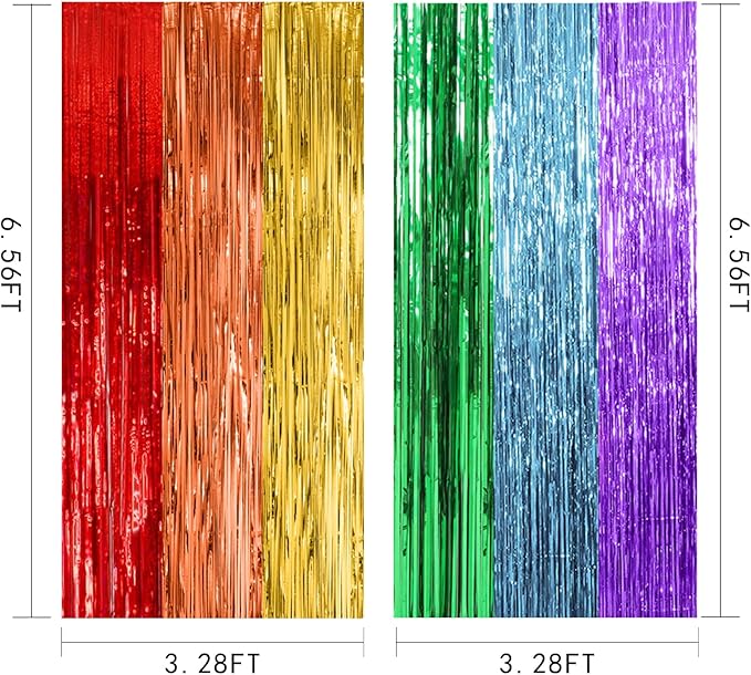 2 Pack Rainbow Backdrop Party Decorations Tinsel Curtain Party Streamer Foil Fringe Birthday Decorations Photo Booth Colorful Theme First Day of School Engagement Baby Shower Decor