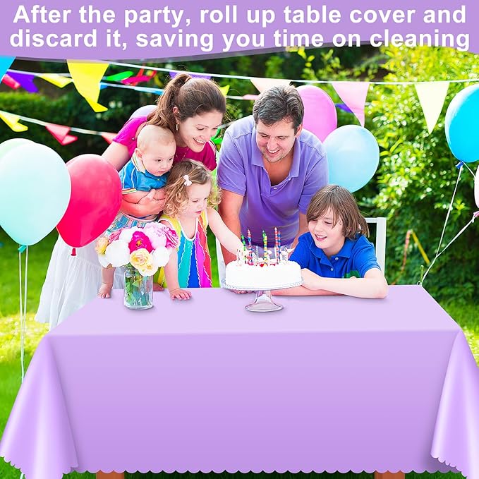 3 Pack Lavender Plastic Tablecloth, 54 X 108Inch Disposable Light Purple Scalloped Easter Table Cloth Waterproof Spring Table Cover for Mother's Day BBQ Picnic Baby Shower Birthday Wedding Decor
