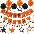 Congrats Grad Banner 2026 Graduation Decoration with Hanging Swirl Honeycomb Ball Circle Garland Grad Party Supplies for College Senior High School Classroom Decor(Orange and Black)