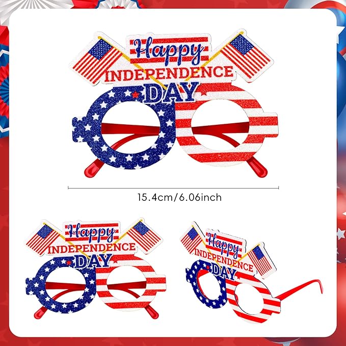 Max Fun 24 Pack American Flag Glasses – USA Patriotic Party Sunglasses for 4th of July, Independence Day, and Memorial Day – Fun Photo Booth Props and Party Favors for Kids and Adults