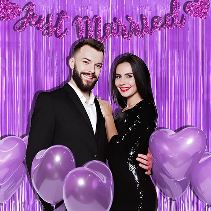 BRAVESHINE Tinsel Photo Backdrop Curtains - 2Pcs 3.2x8.2ft Pastel Purple Fringe Streamer for Easter/Valentines/Hunters/Anniversary/Birthday/Bachelorette/Engagement/Mermaid/Butterfly Party Decorations