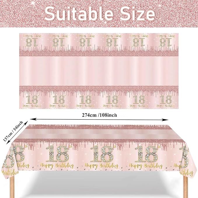 121Pcs 18th Birthday Party Supplies Plates Napkins Cups Forks Tablecloth Rose Gold Happy 18th Birthday Themed Disposable Tableware Decorations Serves 24 Guests for Girls 18 Years