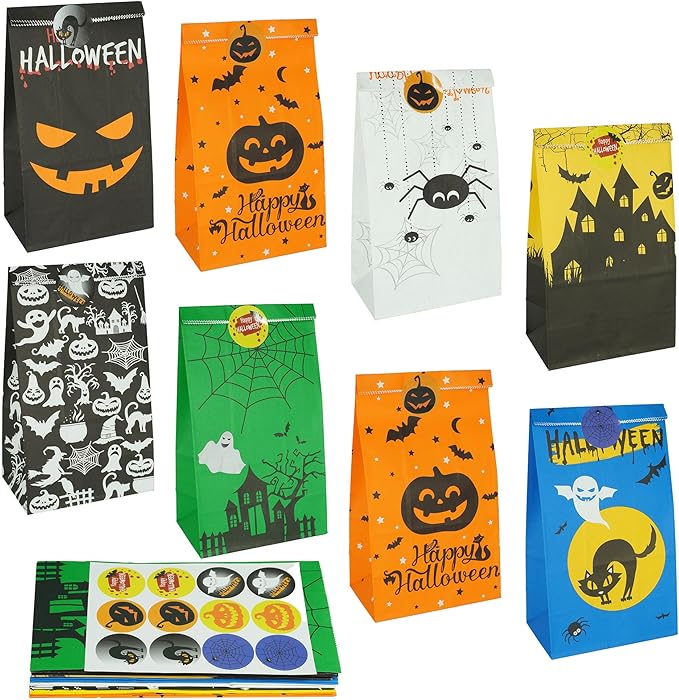 Artseen 20 pcs Paper Bags Party Favors Bags Goody Bag for Kids Party (5.1 X 3.1 X 9.4 inches). (Halloween Set)