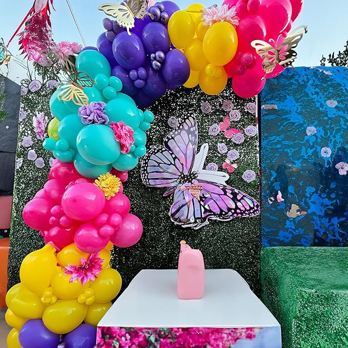 Pink Blue Purple Balloons Garland Arch Kit 132 Pcs Hot Pink Metallic Purple Teal Yellow Latex Helium Balloon Garland for Kids Magic Theme Baby Shower Mermaid Birthday Princess Party Decoration