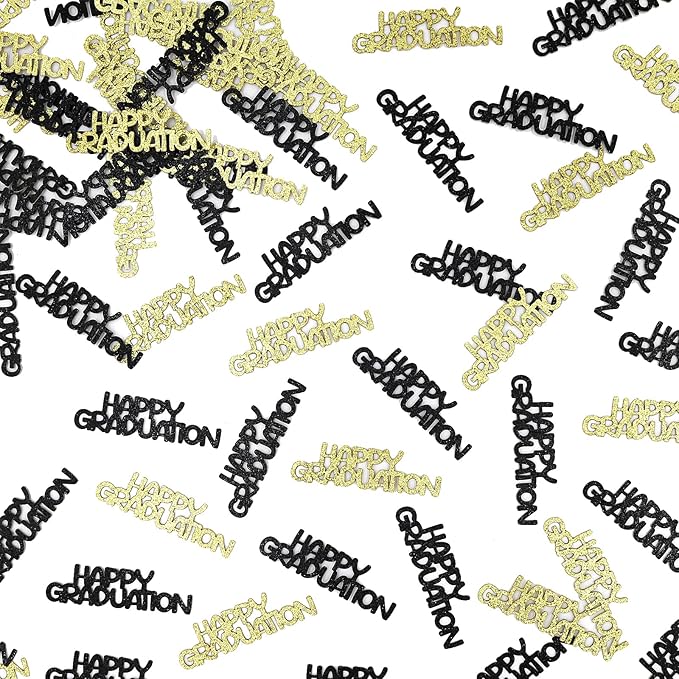 Black Gold Happy Graduation Confetti Class of 2026, 120 PCS Glitter Graduation Decorations 2026, Grad Confetti for Grad Party Decorations.