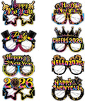 Happy 2026 New Years Glasses - Pack of 8, New Years Eve Party Supplies 2026, New Year Photo Booth Props (Multicolor)