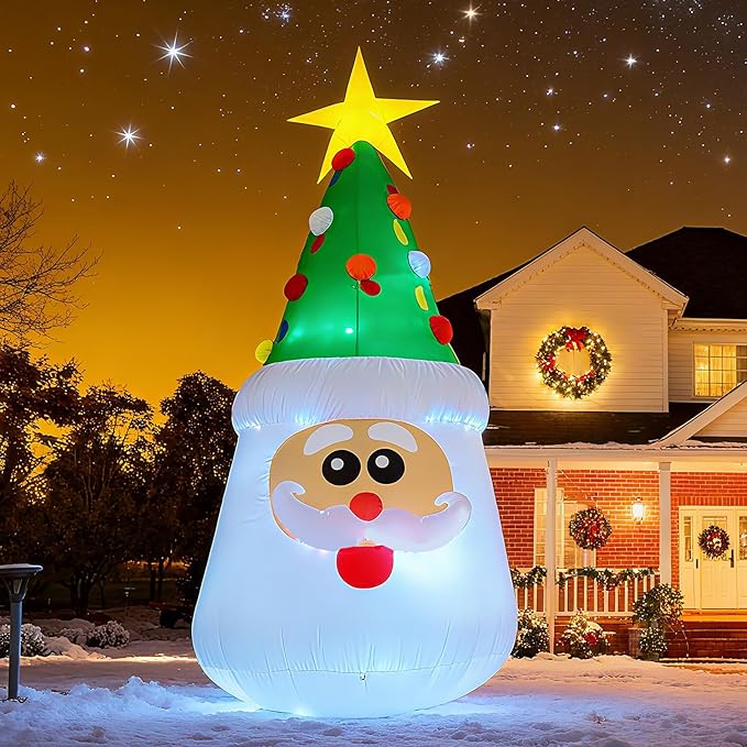 JOYHALO 13FT Inflatable Christmas Tree with Santa Face, Christmas Inflatables Outdoor Decoration Santa Christmas Tree with Bright LED Lights, Christmass Blow Up for Indoor, Yard, Lawn, Party Decor