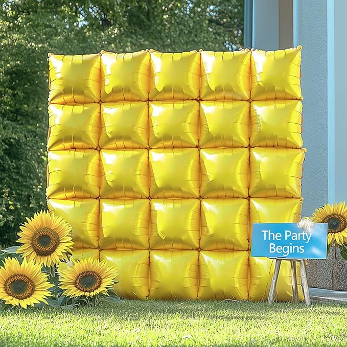 NISOCY 25PCS Yellow Square Foil Balloons Wall Backdrop Thanksgiving Fall Color Balloons Double Sided Balloons Tunnel Arch Kit for Baby Shower Birthday Wedding Sunflower Bee Theme Party Decoration