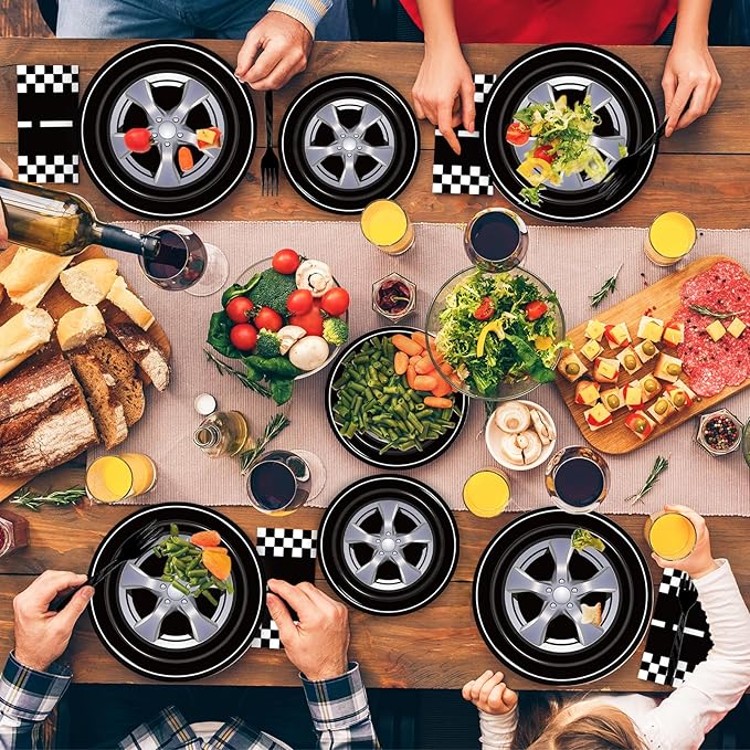 96 Pcs Race Car Party Plates and Napkins Sets, Racing Car Race Track Party Supplies Decorations Racing Sports Themed Dinnerware for Boys Birthday Baby Shower Home Decor, Serves 24