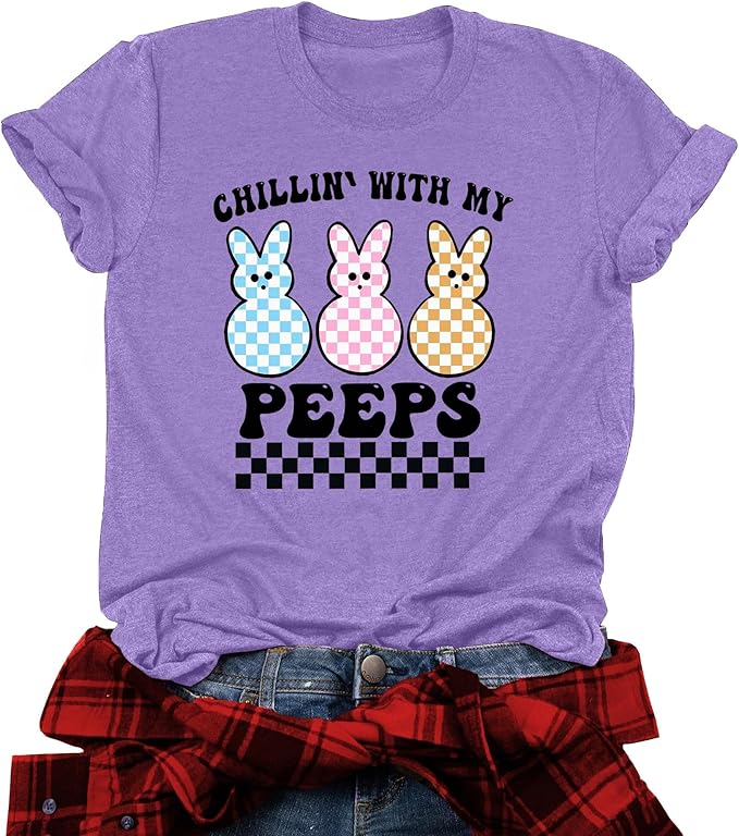 LAZYCHILD Women Easter Teacher Shirts: Funny Treat All with Kindness T-Shirt Bunny Rabbit Tee Tops
